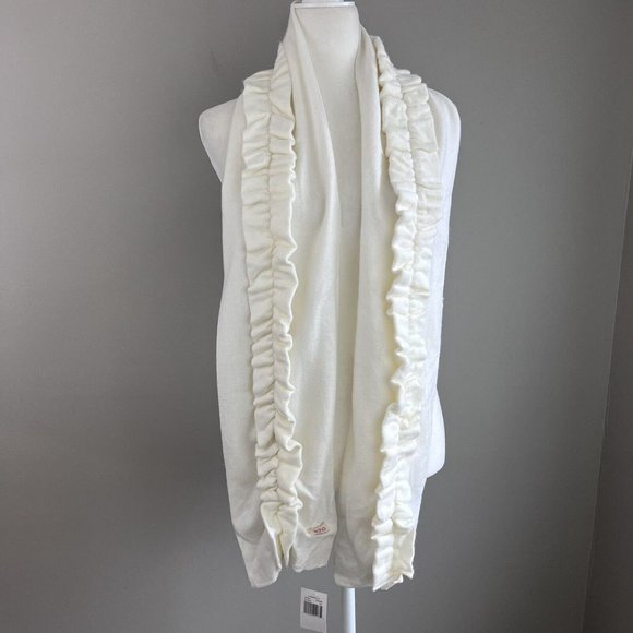 Echo Designer Ruffled Ivory Knit Scarf 66” NWT New - Picture 2 of 9